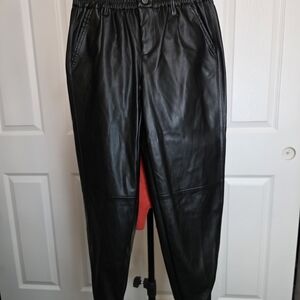 No Boundaries Faux Leather Black Joggers